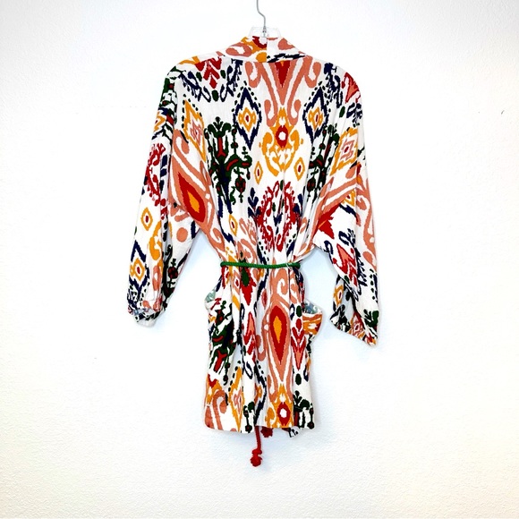 Zara Abstracted Linen Style Rope Belted Jacket Kimono Medium - Picture 3 of 3